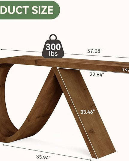 Solid Wood Console Table, 57" Curved Entryway Table, Narrpw Long Sofa Table Behind Couch, Farmhouse Accent Tables for Hallway, Entrance, Foyer, Living Room, Walnut Brown