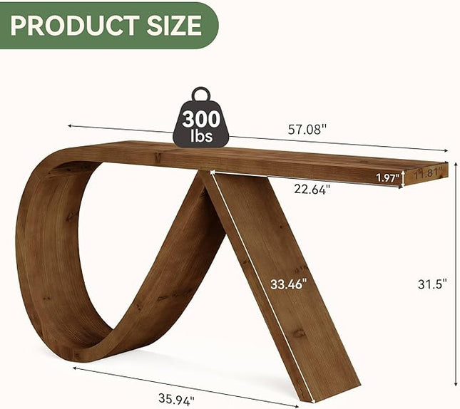 Solid Wood Console Table, 57" Curved Entryway Table, Narrpw Long Sofa Table Behind Couch, Farmhouse Accent Tables for Hallway, Entrance, Foyer, Living Room, Walnut Brown