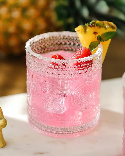 Kate Aspen Hobnail Beaded Floral Clear Drinking Glasses Set of 6, (10 oz) Vintage Glassware Cocktail Glass Set, Juice Glass, Water Cups | Great Hostess Gift & Gift for New Home Owners (Pack of 4)
