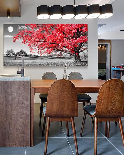 Canvas Wall Art For Living Room Office Wall Decor Bedroom Decor Black And White Landscape Wall Painting Red Tree Wall Pictures Canvas Art Prints Ready To Hang For Room Home Decoration 48 X 24