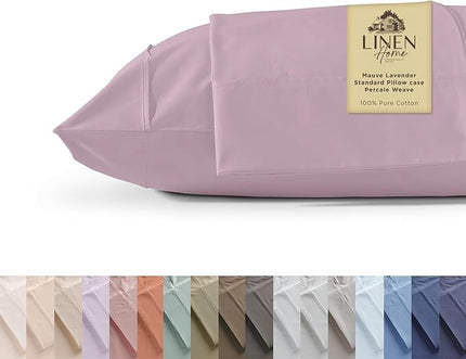 Linen Home 100% Cotton Percale Pillowcases Queen Size, Mauve Lavender, 2 Pieces of Pillow Case, Crisp and Cool Strong Bed Linen, 20 inches X 30 inches