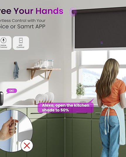 Astomi Motorized Roller Shades for Windows, Blackout Smart Blinds for Indoor, Effortless Remote & Voice Control, Compatible with Alexa, Google Home, Custom Size，Vinyl-Charcoal Gray