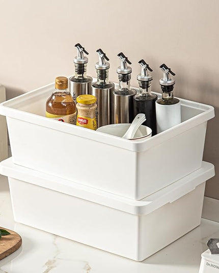 15 Quart Stackable Plastic Storage Bins with LidsStorage Container for Organizing, Storage Boxeswith Handle for Shelves, Cube Storage Bin for CraftSnacks, (white，2L)