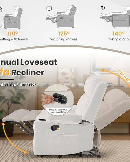 Loveseat Recliner, Loveseat Sofa with Adjustable Footrest, Wall Hugger Recliner for Living Room & Home Theater & RV(Beige)