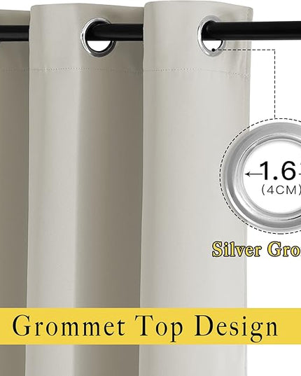 NICETOWN Short Cafe Curtain 54 inch Length, Window Treatment Thermal Insulated Grommet Room Darkening Sound Reducing for Bedroom/Nursery, Natural, 1 Panel, W66 x L54