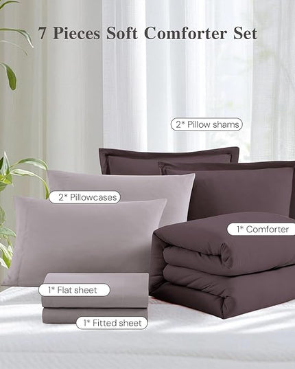 WRENSONGE Queen Comforter Set - 7 Pieces Artic Plum Soft Bed in a Bag Queen with Fitted Sheet, Flat Sheet, 2 Pillow Shams, and 2 Pillowcases- Warm Bedding Sets for All Season
