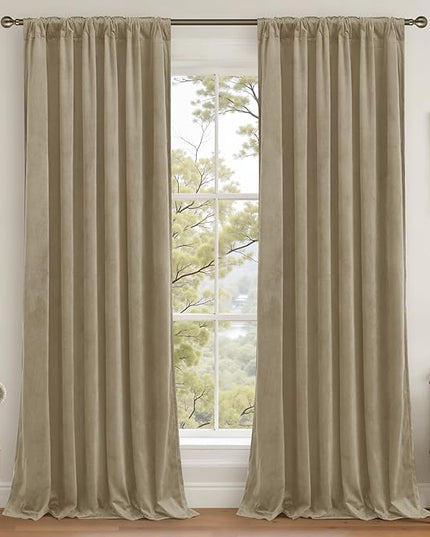 LAMIT Dark Taupe Velvet Curtains 120 Inch for Living Room, Thick Thermal Insulated Drapes Room Darkening Country Decor Back Tab and Rod Pocket Panels for Bedroom, 2 Panels, 52 x 120 Inch