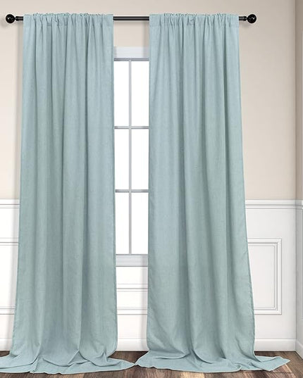Seafoam Green Curtains 96 Inches Long for Living Room 2 Panels Back Tab Pocket Semi Sheer Linen Summer Ocean Mint Green Curtains for Bedroom Dining Spa Sea Mist Teal Grey Aqua Drapes Kids Decor 8 FT