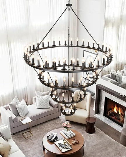 4 Tier Black Wagon Wheel Chandelier,Extra Large 60-Inch 78-Light Circle Light Fixture,Round Chandeliers for Foyer Entryway Dining Room Living Room High Ceilings