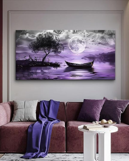 hyidecorart Black And White Wall Painting Large Wall Art For Living Room Framed Canvas Wall Decor For Bedroom Office Decoration Purple Scenery Abstract Picture Artwork Home Decor Ready to Hang