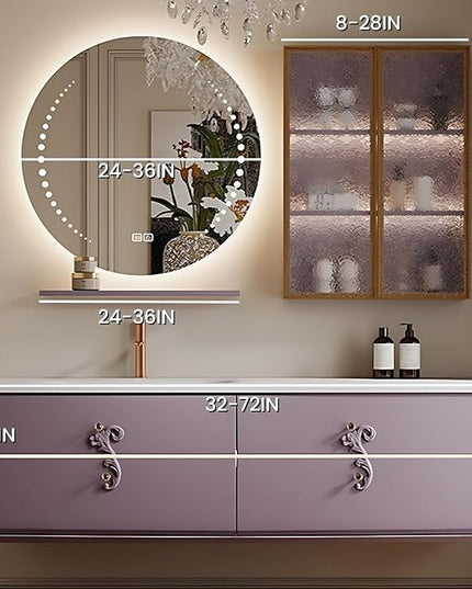 Bathroom Vanity with Sink - Including Defogging & Led Lights, Modern Bathroom Cabinet with 3 Drawers & Lipstick Box | Floating Bathroom Vanities Have Exquisite Handles (Round Mirror, 64'')