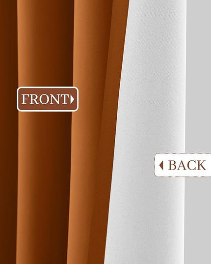 Yakamok Room Darkening 100% Blackout Curtains Grommet Window Treatments with 2 Thick Layers-Burnt Orange Thermal Insulated Drapes Set of 2 Panels for Bedroom Living Room 52 Inches by 84 Inches Length