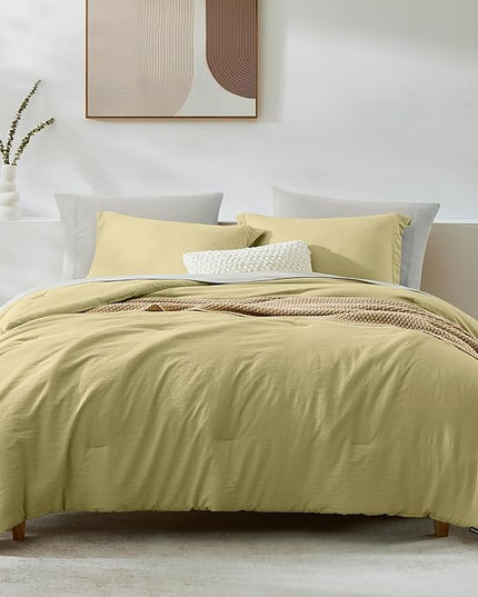 WRENSONGE Full Size Comforter Set- 7 Pieces Hemp Bed in a Bag Full Size Comforter with Fitted Sheet, Flat Sheet, 2 Pillow Shams, 2 Pillowcases, Warm Bedding Sets for All Season