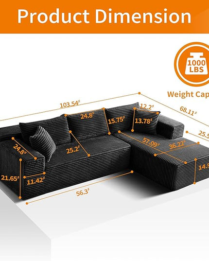 103.54'' Sectional Sofa, Flannel Fabric L Shaped Sofa, 4 Seat Modern L Shape Couch with 2 Pillows Left Hand Lounge for Living Room, Office