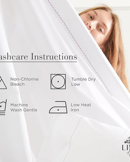 Linen Home 100% Cotton Percale Moon Scallop Hem Pillowcases King Size, Mauve Lavender, 2 Pieces of Pillow Case, Crisp and Cool Strong Bed Linen, 20 inches X 40 inches
