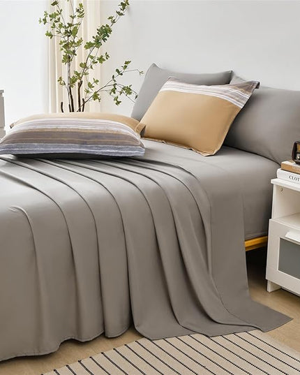 7 Piece Bed in a Bag Stripe Comforter Set Full Size, White Grey Khaki Striped Comforter and Sheet Set, All Season Soft Microfiber Complete Bedding Set(Khaki,Full)