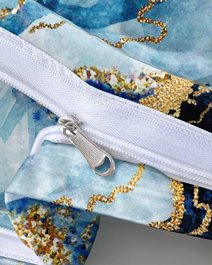 Royal Blue Marble Duvet Cover Set Queen Size Sequin Gold Bedding Comforter Covers with 2 Pillow Shams Breathable Durable Soft Comfy