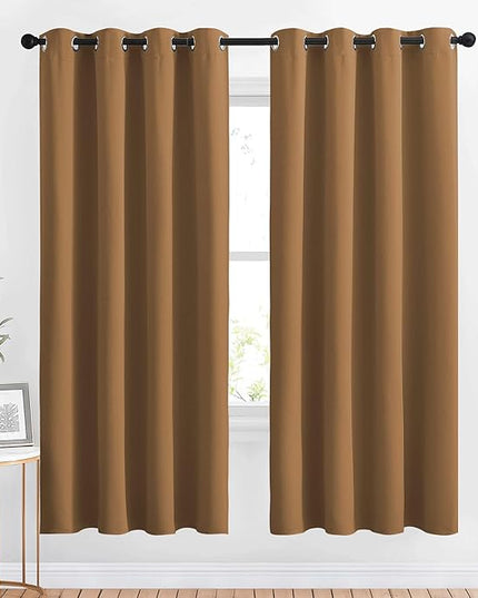 NICETOWN Blackout Curtains 72 inch Length 2 Panels Set - Grommet Thermal Insulated Solid Room Darkening Panels for Bedroom/Living Room, Gold Brown, Set of 2, W52 x L72