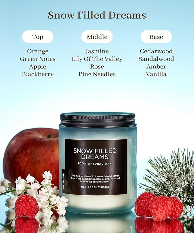 M&SENSE Snow Filled Dream - Jasmine & Pine Scented Natural Soy Wax Cotton Wick Candle for Home Decor, 7.05oz 50 Hours Long Lasting Winter Scent Holiday Gifts for Women Men