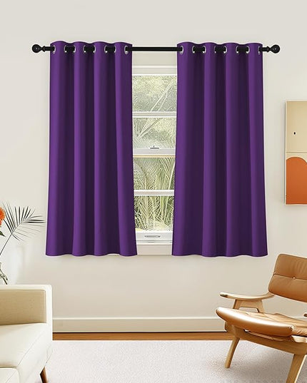 NICETOWN Room Darkening Short Curtain 54 inches Long for Living Room, Grommet Sound Reducing Thermal Insulated Curtains for Bedroom Nursery Window, 46W x 54L, 1 Piece, Royal Purple