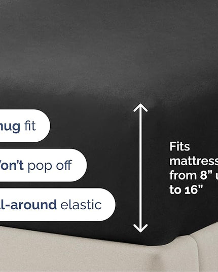 Cal King Size 4 Piece Sheet Set - Comfy Breathable & Cooling Bed Sheets Set - Hotel Luxury Bedding for Women, Men, Kids, Teens, Boys & Girls - Deep Pockets, Ultra-Soft, Wrinkle Free - Oeko-Tex - Black