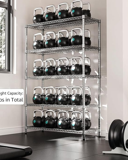 IZEUK 4250 LBS Garage Shelving Wide Storage Shelves 5 Tier Metal Shelves Heavy Duty Adjustable Utility Shelf Rack Chrome 17.7" D x 59.1" W x 70.4" H