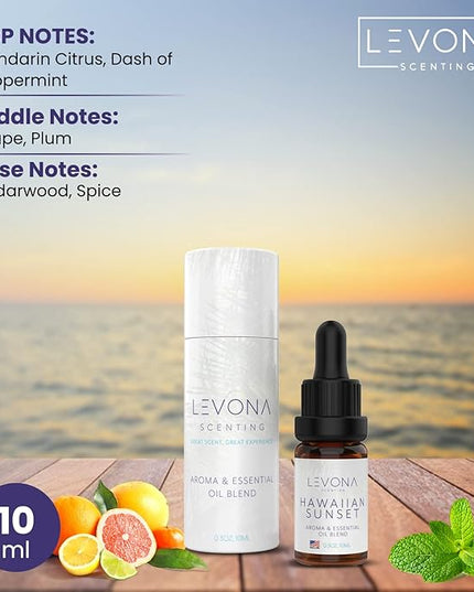 Levona Scent Essential Oils - Scents for Home, Hotel & Office Use - Perfect for Home Diffuser & Humidifiers - Aroma Fragrance Oil, Ideal for Massage, Relaxation, and Spa - Hawaiian Sunset, 10ml