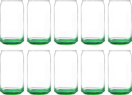 DISCOUNT PROMOS Beer Can Glasses Set of 10, 16 oz. Pint Sized, Soda Can Shape, Glassware, Green