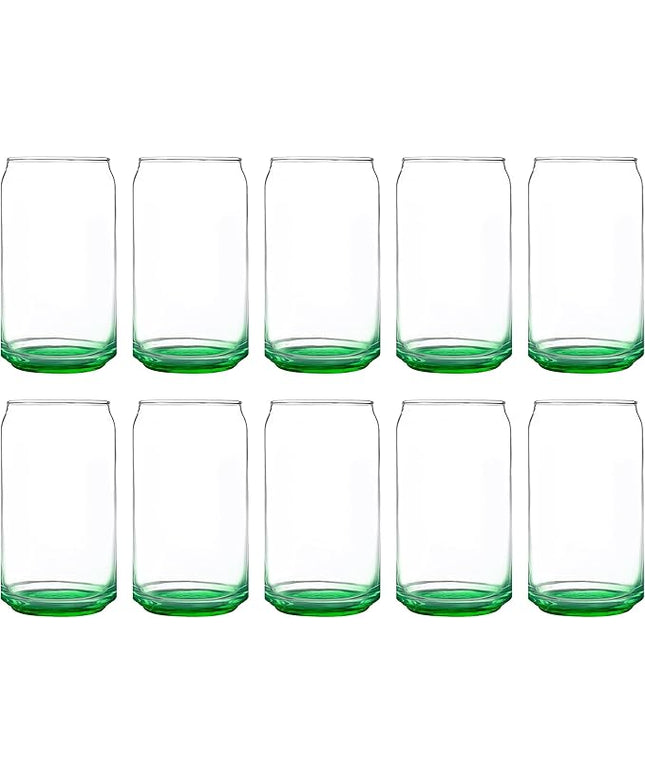 DISCOUNT PROMOS Beer Can Glasses Set of 10, 16 oz. Pint Sized, Soda Can Shape, Glassware, Green