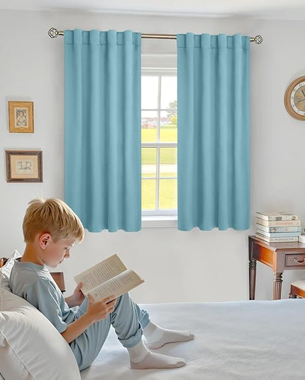 BGment Rod Pocket and Back Tab Blackout Curtains for Bedroom - Thermal Insulated Room Darkening Curtains for Living Room, Set of 2 Panels (38 x 54 Inch, Aqua)