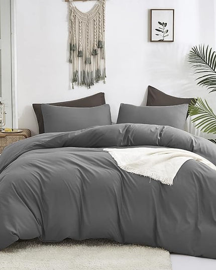 Luxlovery Grey Comforter Set California King Men Dark Grey Bedding Comforter Sets Gray Minimalist Quilts Blanket Adults Modern 3 Piece Bedding Comforter Set for Cal King Bed