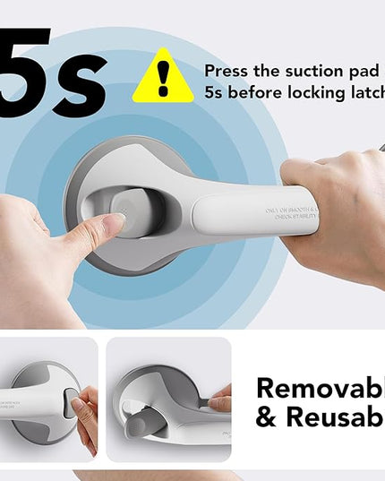 2 Pack 16 Inch Grab Bars for Bathtubs and Showers for Seniors, Heavy Duty Shower Handle for Elderly, Suction Cup Removable Handrails Handicap Bath Grip Bathroom Safety Grips (Gray