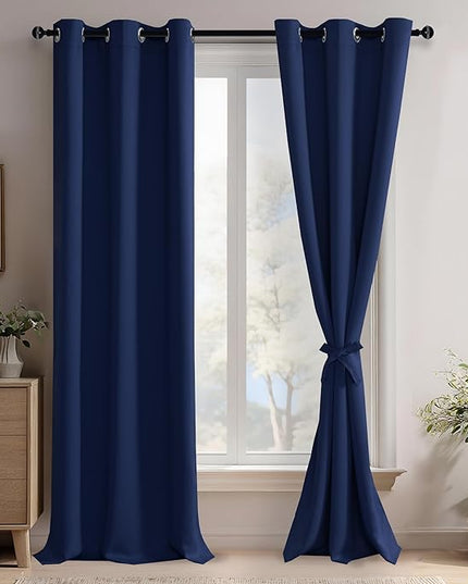 JIUZHEN Navy Blue Blackout Curtains for Bedroom - Ight Blocking and Noise Reducing Grommet Curtains for Living Room Darkening Curtains, Set of 2 Window Curtain Panels, 42 x 96 Inch Length
