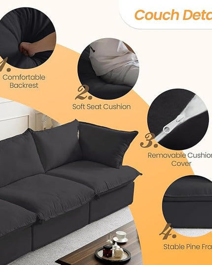 JACH V Shape Modern Sectional Couch, Convertible Sectional Sofas Couches, Minimalist Deep Seat Sofa, Down Fill Modular Sofas for Living Room, Office, Apartment (5-Seat, Black)