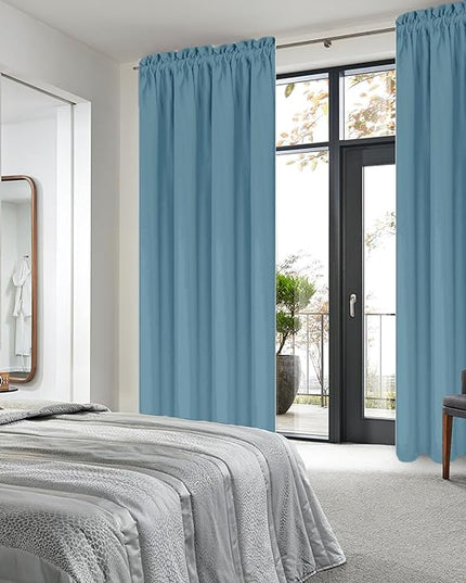 DWCN Blackout Curtains for Living Room Thermal Insulated, Energy Saving & Noise Reducing Bedroom Curtains, Stone Blue, W 42x L 72 Inch, Set of 2 Rod Pocket Curtain Panels