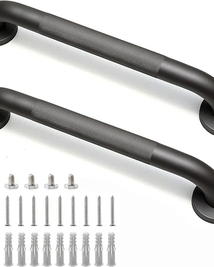 Shower Grab Bar, 2 Pack 16 Inch Gray Bathroom Grab Bar, 1.25" Diameter 304 Stainless Steel Anti-Slip Grab Bars for Bathtubs and Showers, Handicap Shower Grab Bar for Seniors Elderly