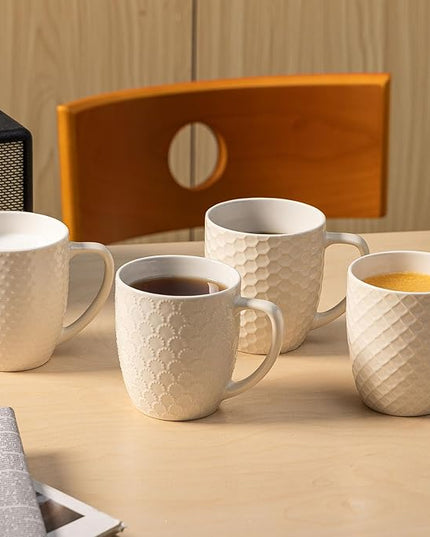 16 oz Coffee Mugs Set of 4, Porcelain Coffee Cups Ceramic, Farmhouse Mug with Handle