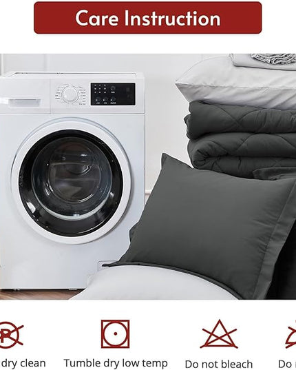 MUXHOMO 7 Pieces King Comforter Set, Reversible Bed in a Bag King Size, All Season Bedding Set with Comforter, Flat Sheet, Fitted Sheet, Pillowcases & Shams, Dark Grey & Light Grey