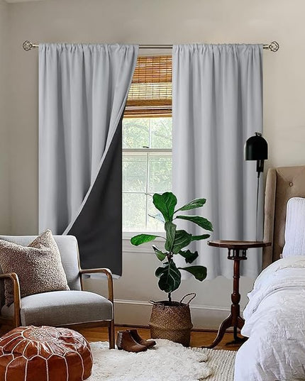 BGment Thermal Insulated 100% Blackout Curtains for Bedroom with Black Liner, Double Layer Full Room Darkening Noise Reducing Rod Pocket Curtain (42 x 63 Inch, Light Grey, 2 Panels)