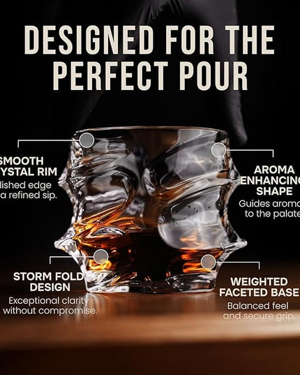 Storm Japanese Crystal Whisky Glasses – 100% Ultra Clarity Lead-Free Crystal – Set of 2 Premium 10oz Old Fashioned Tumblers for Bourbon, Scotch & Cocktails (Small, 2, Count)