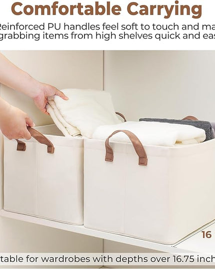 StorageWorks Fabric Storage Bins, Large Storage Baskets for Shelves, Closet Organizers and Storage Bins with Metal Frame, Handles, Natural Color, 2-Pack