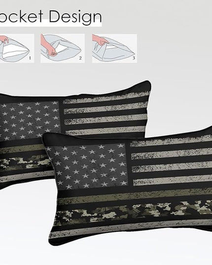 Bedbay American Flag Comforter Set King Size Bed in a Bag Camouflage USA Flag Printed 8 Pcs Camo Bedding Set with 1 Comforter 4 Pillowcases 1 Flat Sheet 1 Fitted Sheet 1 Cushion Cover(Camo,King)