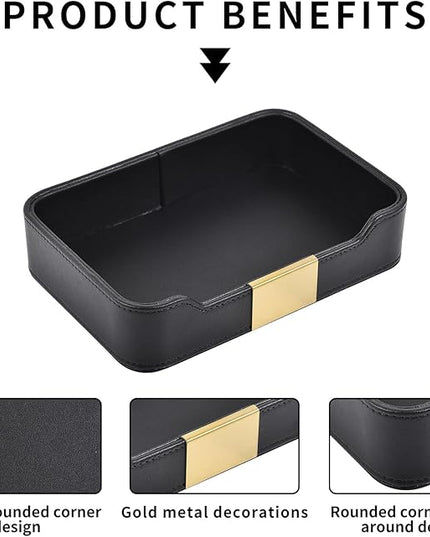 Luxury Leather Valet Tray Desktop Storage Organizer,Bedside Vanity Catchall Tray Nightstand Caddy Holder for Cosmetic,Jewelry,Watch,Keys,Phone,Wallet,Remote Controller,Pen,Black