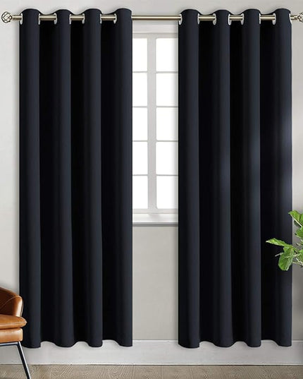 BGment Blackout Curtains for Bedroom - Grommet Thermal Insulated Room Darkening Curtains for Living Room, Set of 2 Panels, Each 46 x 84 Inch, Black