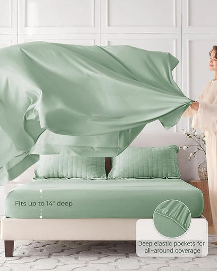 MUXHOMO 7 Pieces Full Comforter Set, Seersucker Bed in a Bag Full Size, All Season Luxury Bedding Set with Comforter, Flat Sheet, Fitted Sheet, Pillowcases & Shams, Sage Green