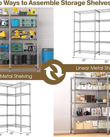 Himimi Storage Shelves-5 Tier Heavy Duty Wire Shelving Unit with Leveling Feet, 1500LBS Adjustable Metal Shelves Organizer for Kitchen Garage Pantry Laundry, 60" W*14" D*72" H, Silver