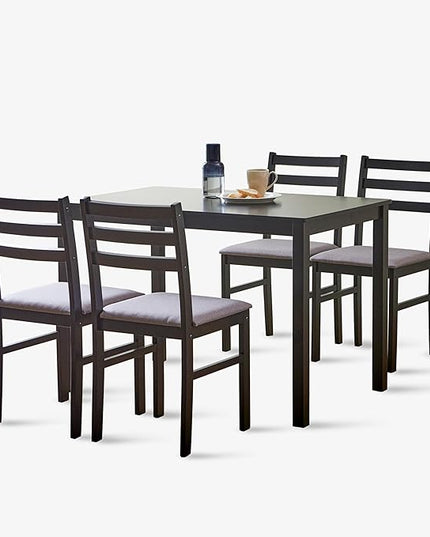 Livinia Seattle 5-Piece Wooden Dining Table Set for 4, Modern Farmhouse Kitchen Dining Room Set with Solid Wood Ladder Back Chairs for Small Space (Black)