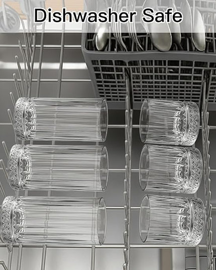 Ruckae Drinking Glasses Set of 8,15 oz and 7 oz Kitchen Water Glass Cups Set,Clear Ribbed Glassware Dishwasher Safe,Mixed Drinkware for Beer,Juice,Cocktail,Whiskey,Milk and Various Mixed Drinks