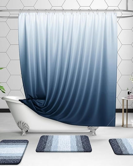 OLANLY Bathroom Rug Set 2 Piece, Soft Absorbent Microfiber Bath Rug Set, Non-Slip, Machine Wash Dry, Plush Shaggy Bath Mats for Bathroom (47"x20"+24"x16", Dark Blue)