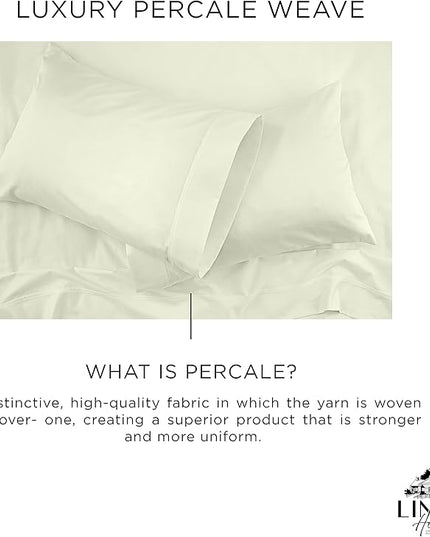 Linen Home 100% Cotton Percale Pillowcases King Size, Cream, 2 Pieces of Pillow Case, Crisp and Cool Strong Bed Linen, 20 inches X 40 inches